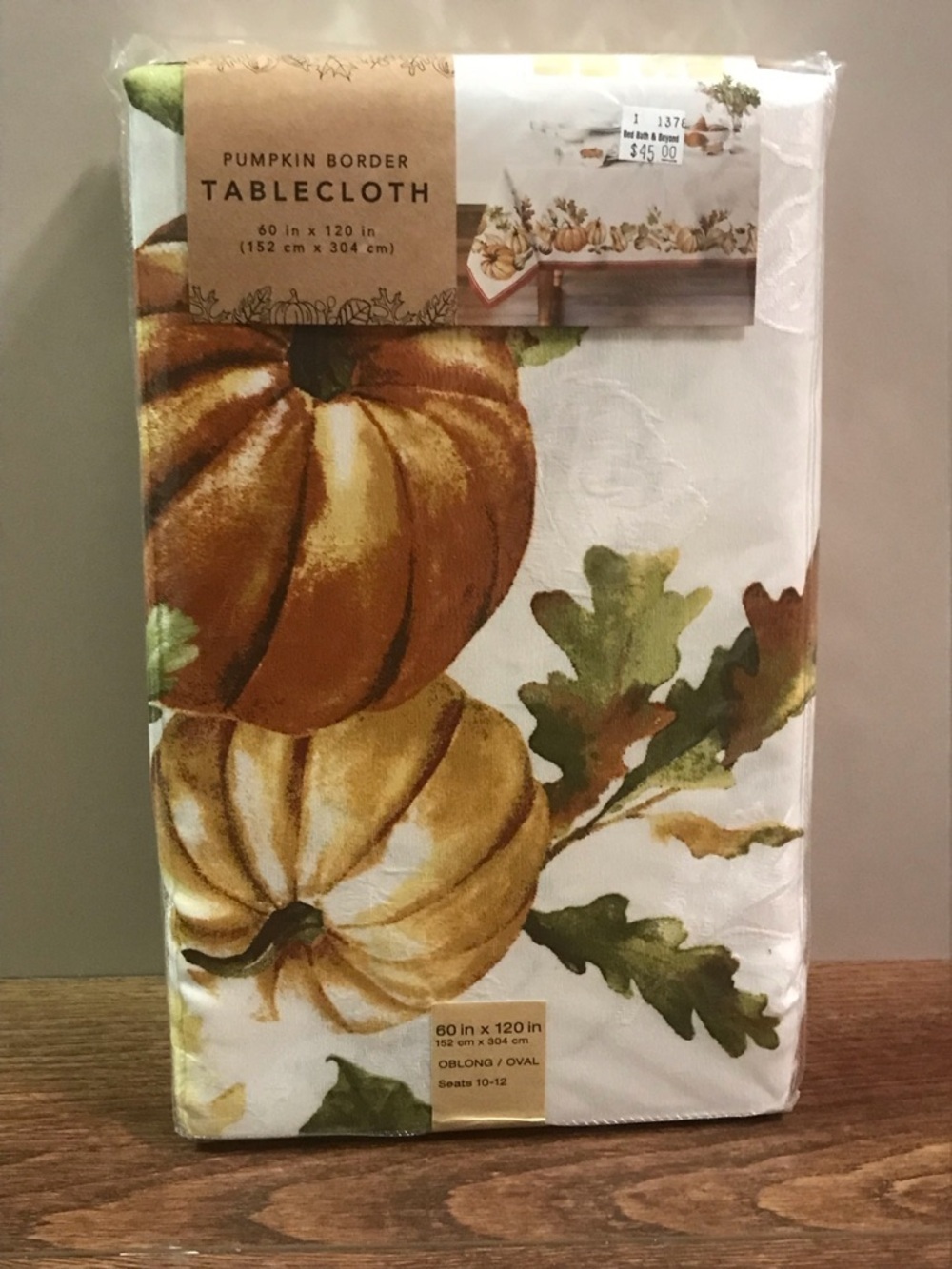 Pumpkin Border Tablecloth - Fall Harvest Design 60 x 120 NEW
